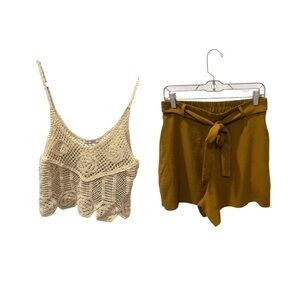 Zara Set of Two Crochet Top Brown Shorts Outfit Size Large Women’s Casual